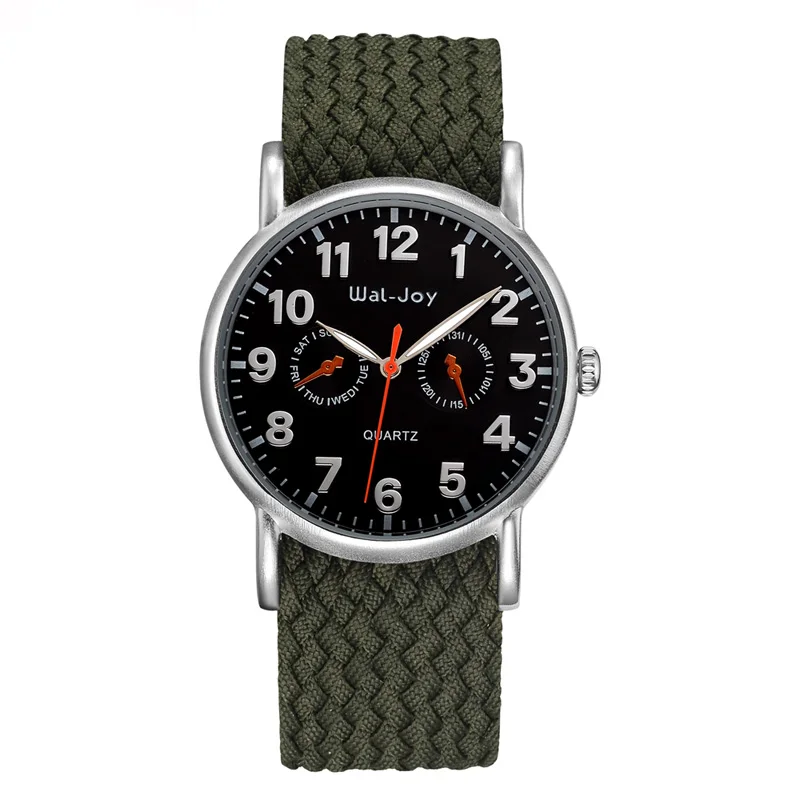 Wal-Joy подарок для мужчин кварцевые часы личность цифровой циферблат часы нейлон ткачество РЕМЕНЬ водонепроница - Цвет: Green Black Dial