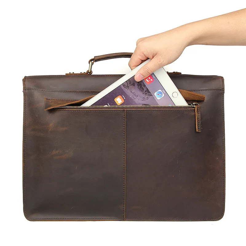 1" ноутбук портфели плеча Crossbody сумки из коровей кожи для мужчин мужской коричневый бизнес путешествия Винтаж повседневное модные сумки