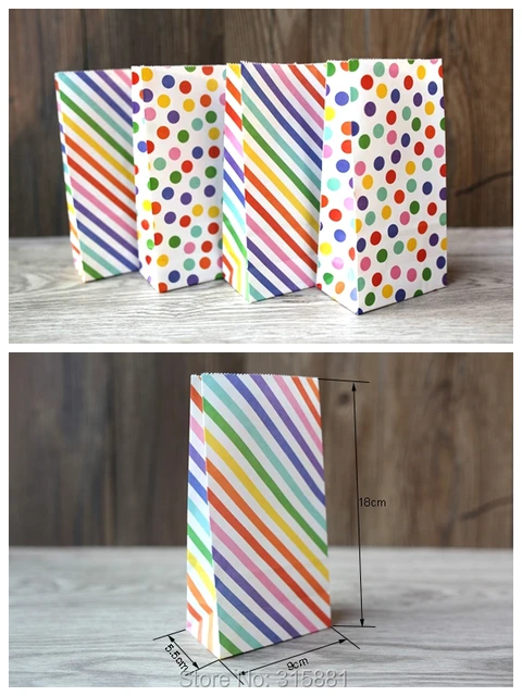 Color dot stripe Kraft Paper Bag,Party Favor Bags, Candy Cookie Bread Nuts Bag For Biscuits Snack Baking Package bag  10pcs/lot