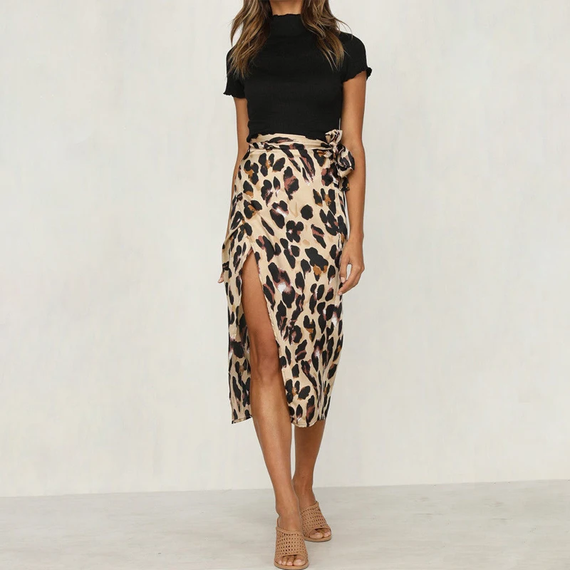 

2019 Fashion Summer Women Bandage Leopard Swimwear Bikini Cover Up Sheer Beach Midi Wrap Skirt Sarong Pareo Short Midi Dress