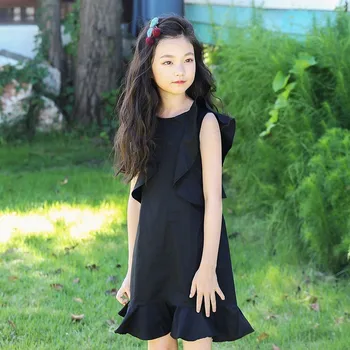 

Cotton back kids clothes baby girl dress summer 2018 yellow black kids evening dress girls princess
