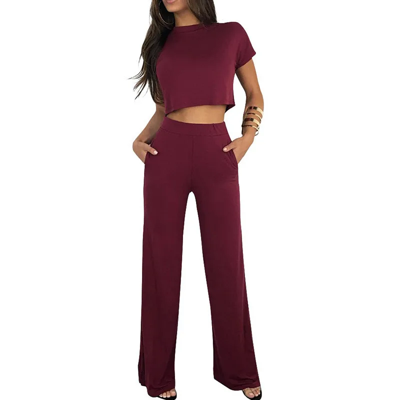 

Casual Two Piece Sets Short Sleeve Crop Top and Wide Leg Pants Suit Women Clothes Summer 2 Piece Outfits Matching Sets Female