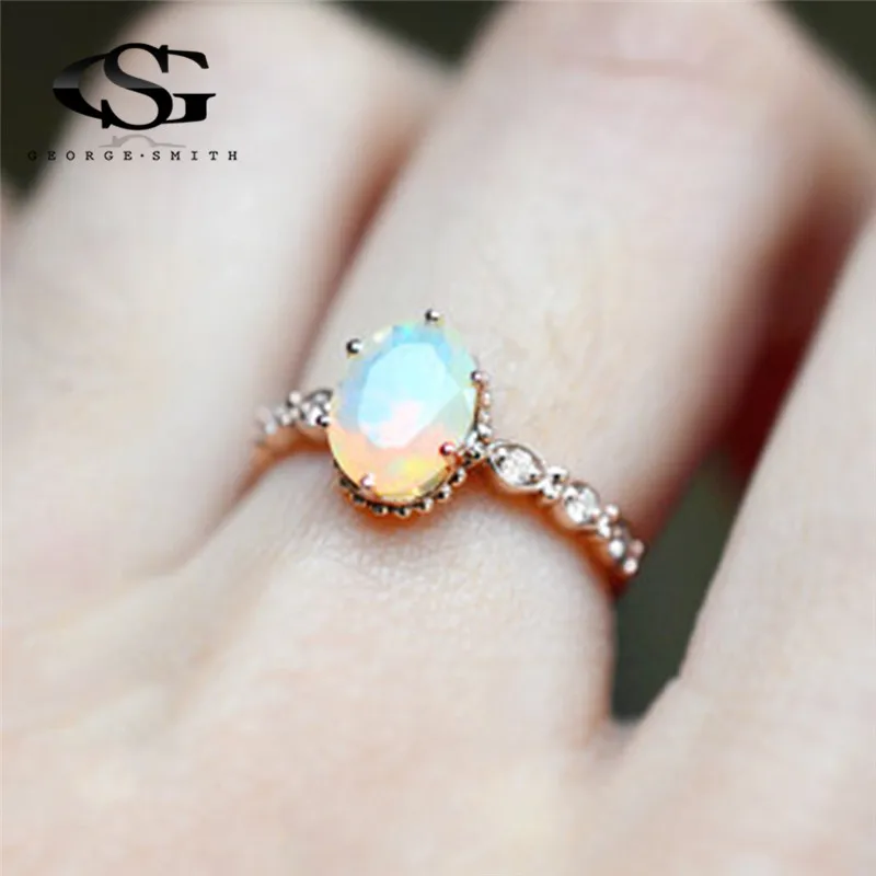 GS Rainbow Fire Mystic Crystal Zircon Lady Rings Jewelry Best Gift For Women White Opal Crystal Stainless Steel Wedding Ring R5