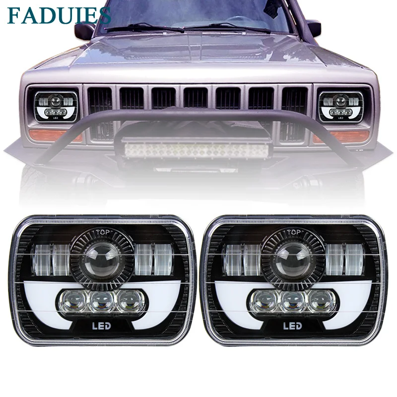1 FADUIES 5x7 Auto DRL Led headlamp 5x7 Inch Led Truck Headlight 6x7 High Low beam Square Led headlight For Jeep Cherokee XJ  (2)