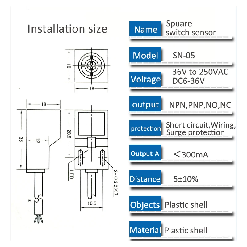 SN04 индуктивный датчик приближения, квадратный индукционный переключатель SN04-N SN04-P трехпроводный 24 В нет(нормально открытый) нормально закрытый