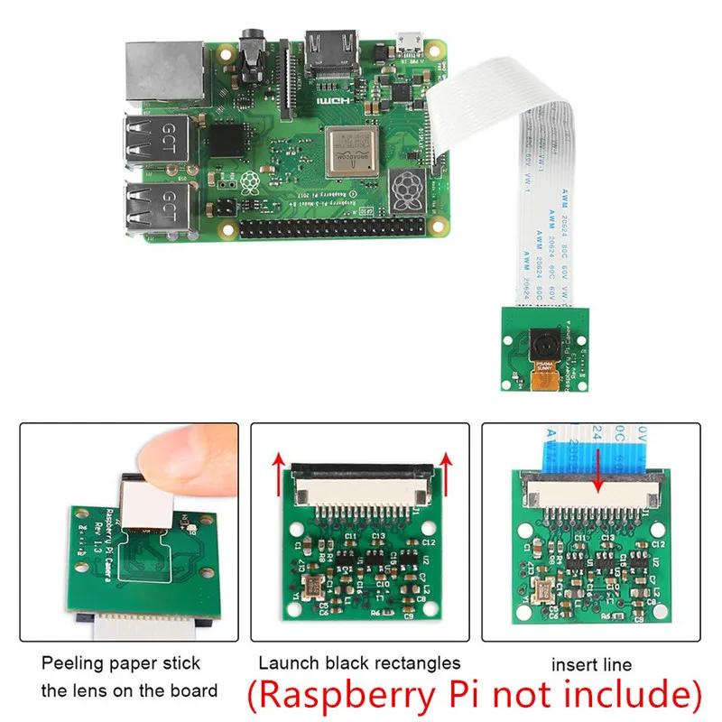 Модуль камеры Raspberry Pi 5MP 1080p OV5647 сенсор видеокамеры для Raspberry Pi Модель A/B+ Pi 2 3 3B+ Pi Zero W гибкий кабель - Цвет: cable for Pi 23 B