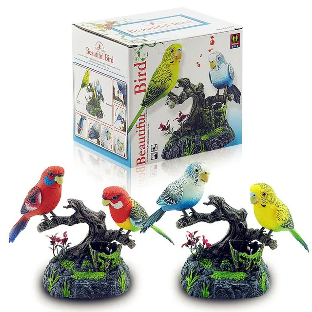 Real life Sound Control Birds Parakeet Lovely 2 units Parrot Electric Artificial Bird Toys Singing Bird Home Garden Decorations 3