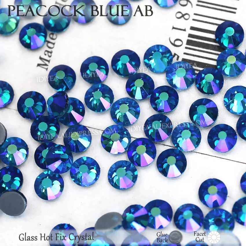 

Peacock Blue AB flatback rhinestone hot fix crystal glitters strass glass hotfix stones for needlework art dress cloth accessory