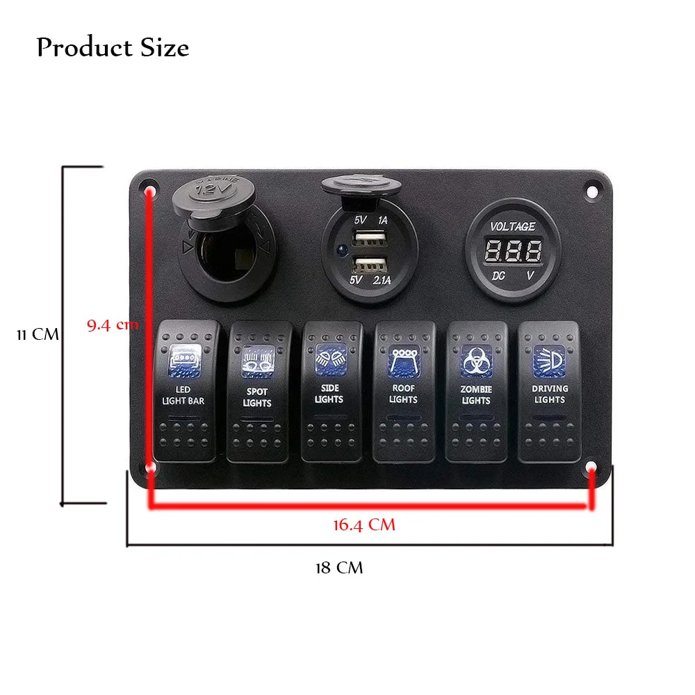 Водонепроницаемый синий светодиодный кулисный переключатель Panel12~ 24v с прикуривателем, двумя портами usb, пригодный для автомобиля лодки