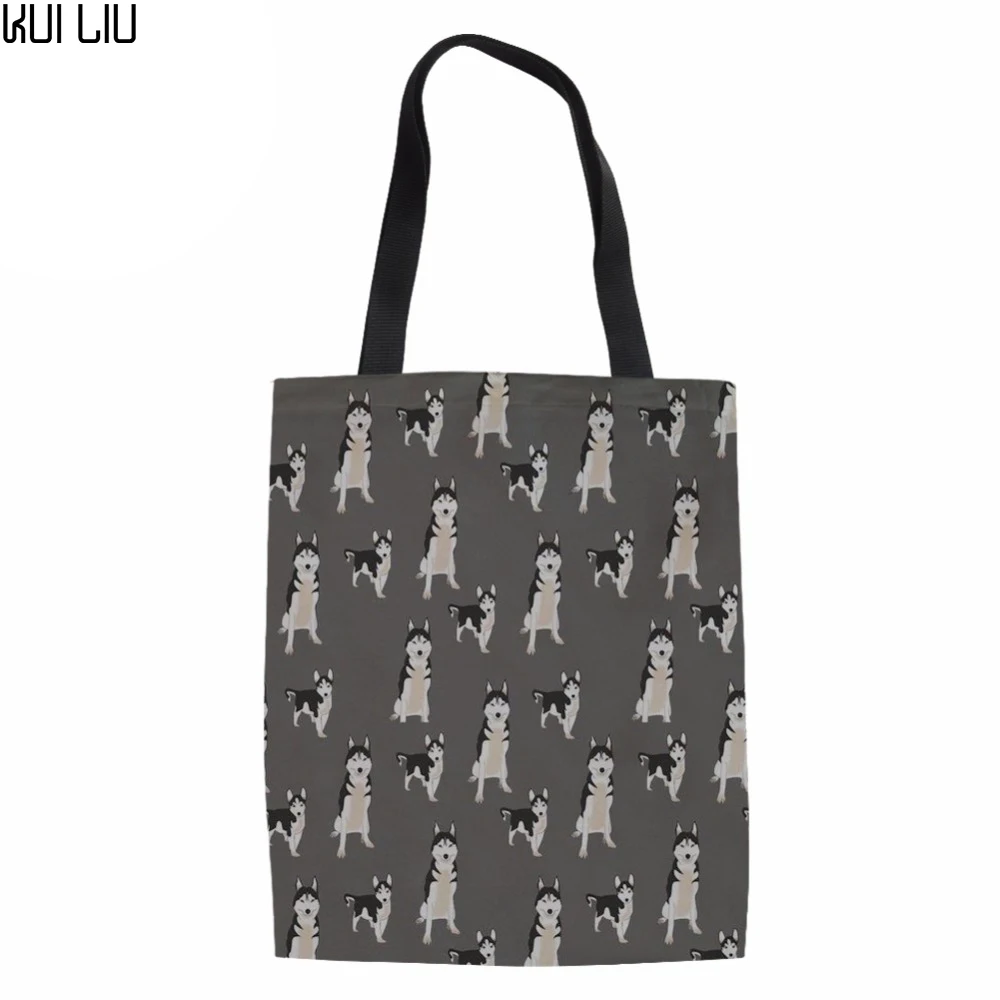 Холщовые сумки-тоут женские сумки с мультипликационным принтом Хаски многоразовые хозяйственные сумки женская модная сумка для женщин большой магазин Пакет