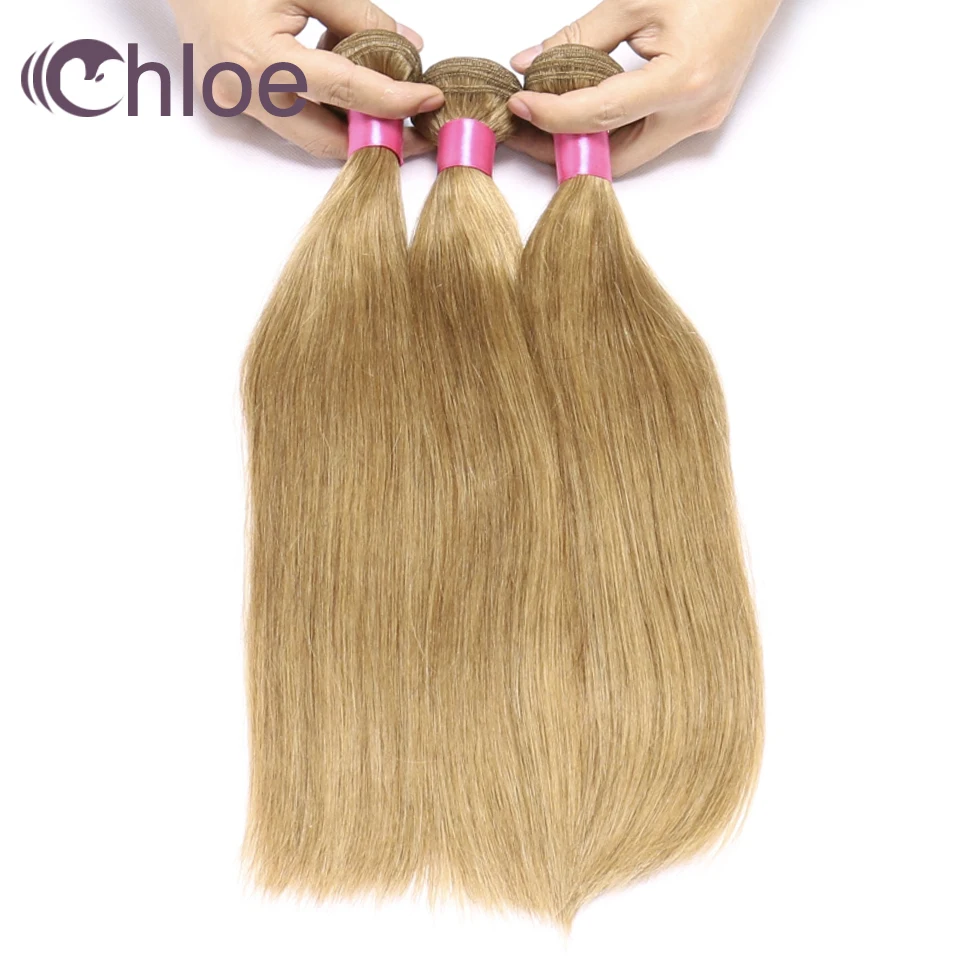 Chloe Hair Color 27 Honey Blonde Bundles Brazilian Straight Hair 10''-26'' 3 Bundles Human Weave Extensions Non Remy
