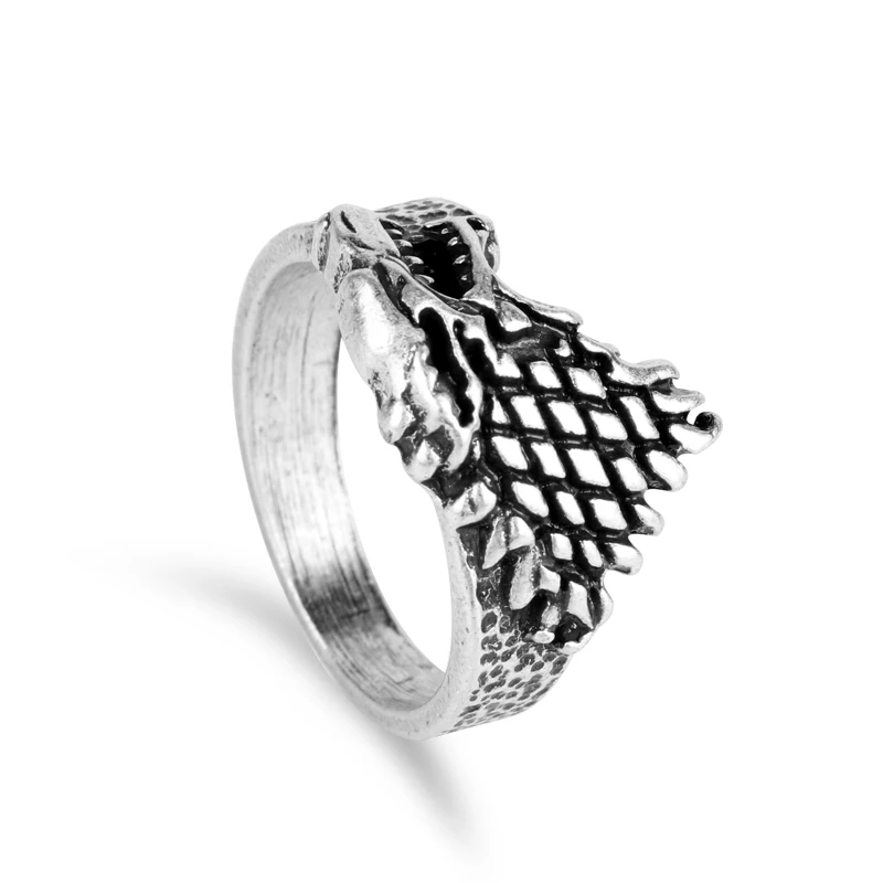 

Silver Color Game of Thrones Ring House Stark Winterfell Wolf Ice Men Rings Fashion Jewelry For Men Women Fans