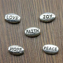 50 Uds cuentas de agujeros pequeños plata antiguo de encantos colgantes, Color Love Faith alegría paz espero que cuentas de agujeros pequeños encanto accesorios de la joyería