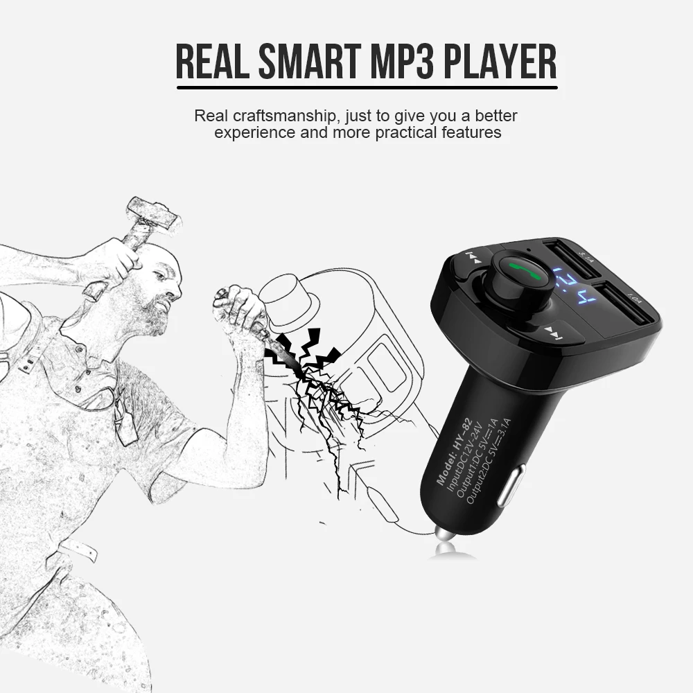 Vehemo 12 V-24 V 3.1A Bluetooth автомобильный набор, свободные руки, MP3 FM передатчик Mic Dual USB стерео автомобильный универсальный TF карты