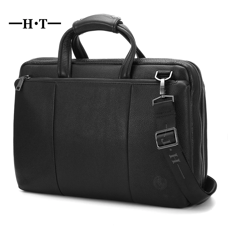 

HT Brand Men Business Briefcase Male Lawyer Cowhide Genuine Leather Handbag Messenger Bags Men's Laptop Bag Office Attache Case
