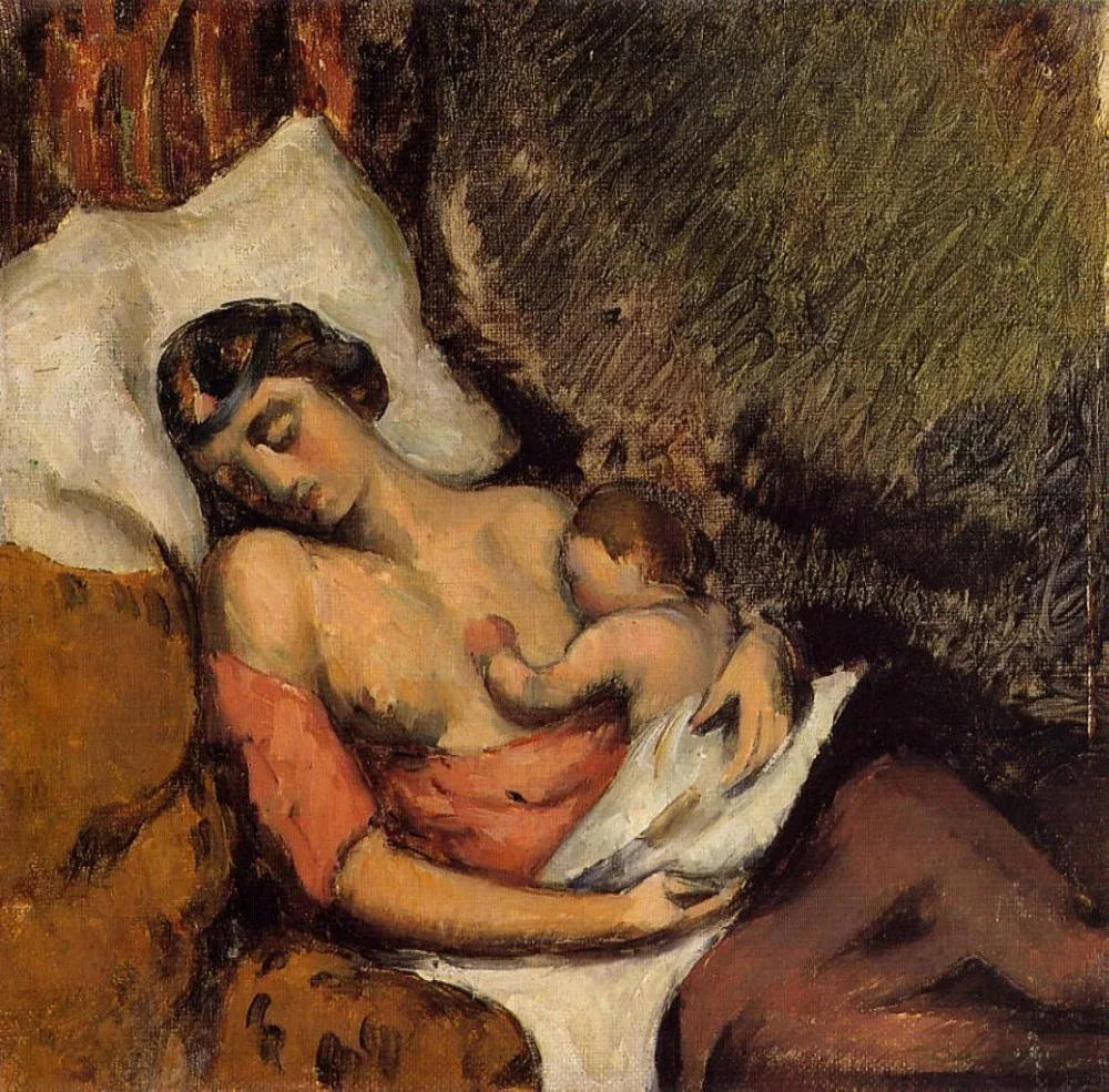 

100% hand made Oil Painting Reproduction on linen canvas, hortense-breast-feeding-paul-1872 by paul Cezanne,nude oil painting