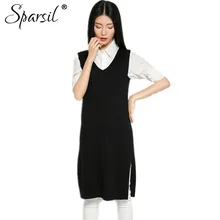 Женский Осенний кашемировый комбинированный жилет с v-образным вырезом свитер зимний вязаный свитер без рукавов Женский трикотажный подол с разрезом