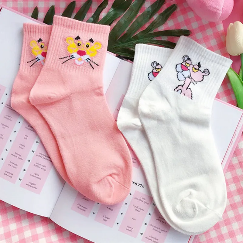 Милые хлопковые короткие носки с рисунками животных; белые, розовые вязаные Повседневные Носки с рисунком тигра; сезон весна-осень; милые женские носки для девочек