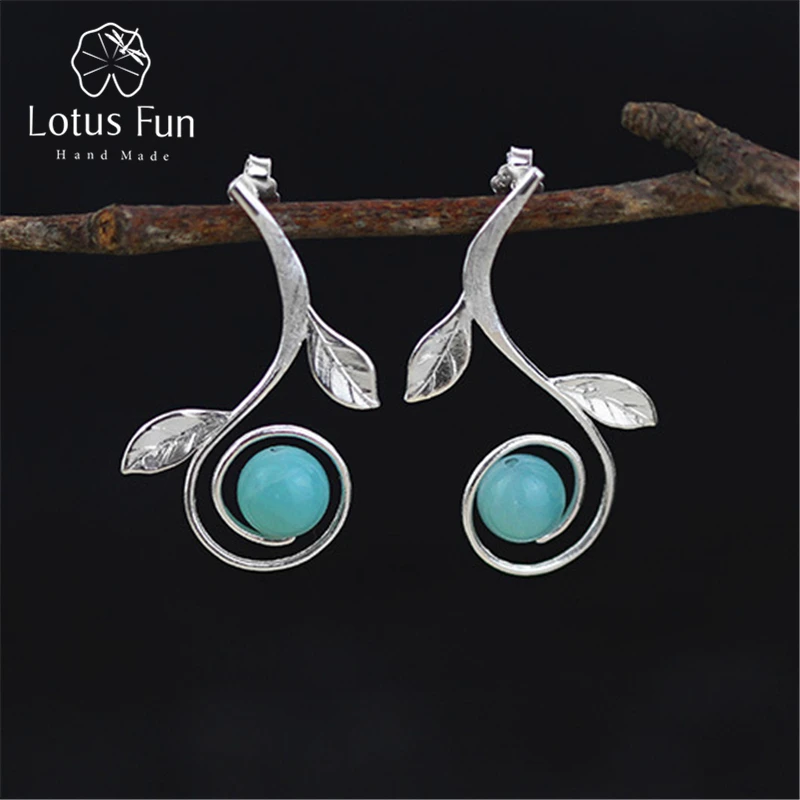 Lotus Fun реальные 925 Серебро Природный оригинальный ручной Fine Jewelry свежие отрасли цветок серьги для женщин brincos