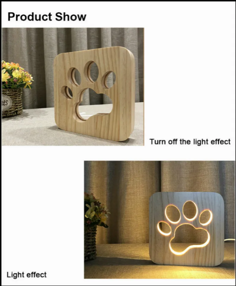 Деревянный креативный ночник собака Лапа кошка животное 3D светодиодный светильник новинка декоративная настольная лампа USB праздничный Детский Рождественский подарок