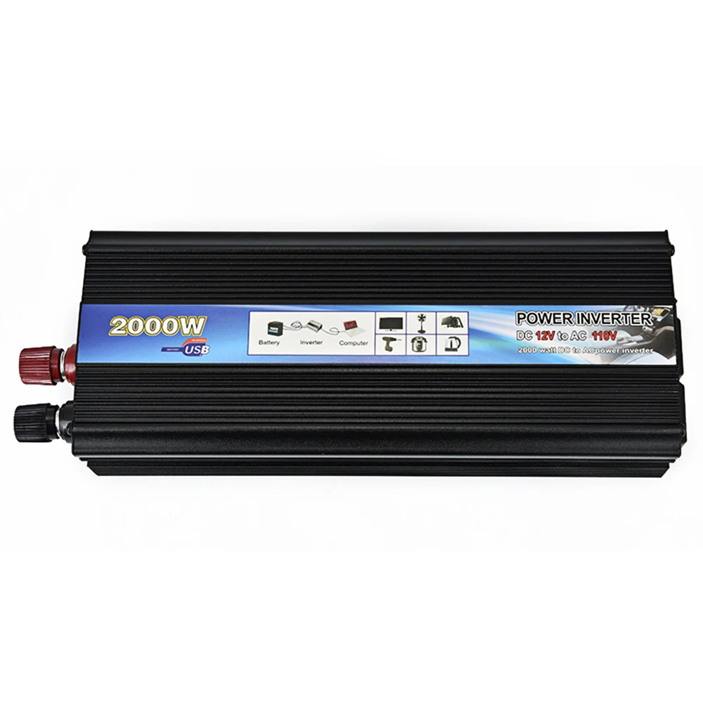 

Solar Power Inverter Max 2000W Sine Wave Car Inverter DC-AC 12V/24V 110V Converter 1 USB Output Port With Cool Down Fan