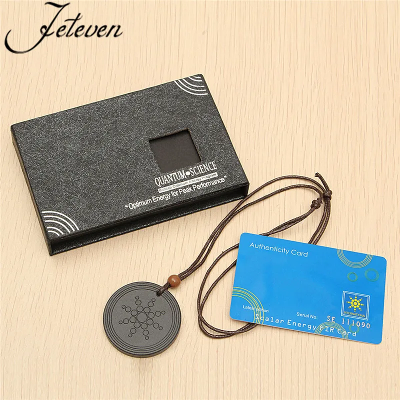 

Lave Stone Quantum Pendant Necklace With Leather Rope Chain Scalar Energy Neg Ions EMF Protection Health Care Charms Jewelry