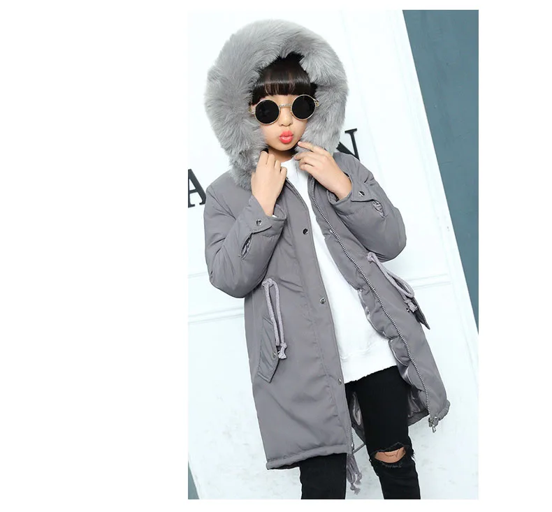 New 2018 Fur Hooded Jackets For Girls Thick Kids Long Cotton Coats Baby Big Girl Winter jacket Children Outerwear & coats Tops Clothes (10)
