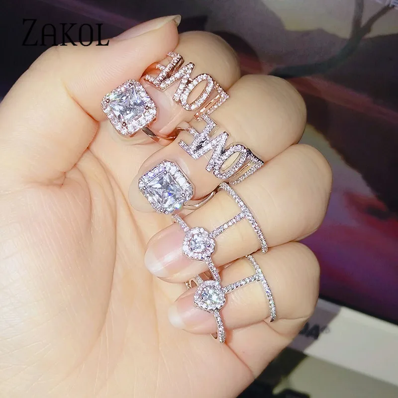 

ZAKOL Fashion AAA Heart Zirconia Crystal Wedding Open Rings For Women Party Wedding Anillos Anel Jewelry FSRP2126