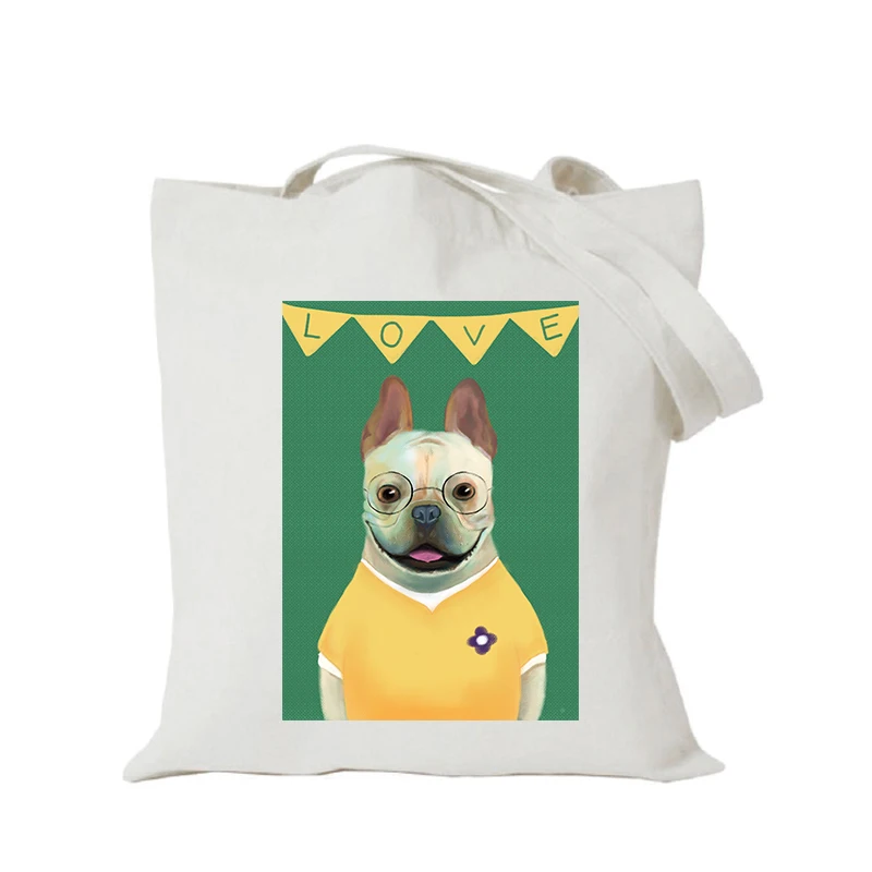 Origina kawaii canvas cartoon custom tote bag customize eco bags diy logo shopping bag with logo Dachshund Shepherd Dog Poodle (4)