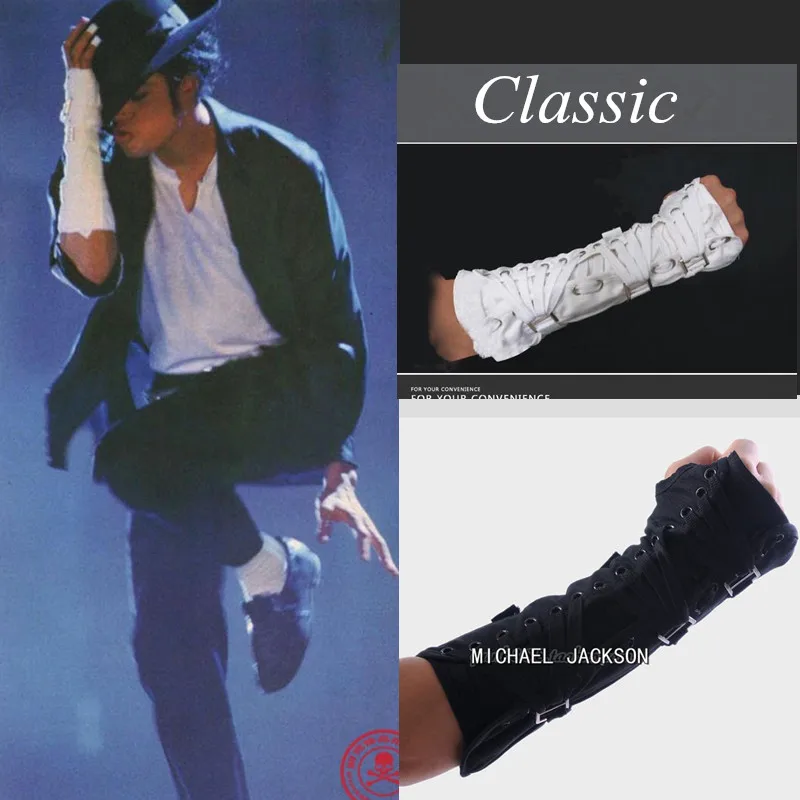 Buatan Tangan Punk Rock Concert MJ Michael Jackson Klasik Collection Katun Putih Belakang Armbrace Siku Sarung Tangan-Internasional