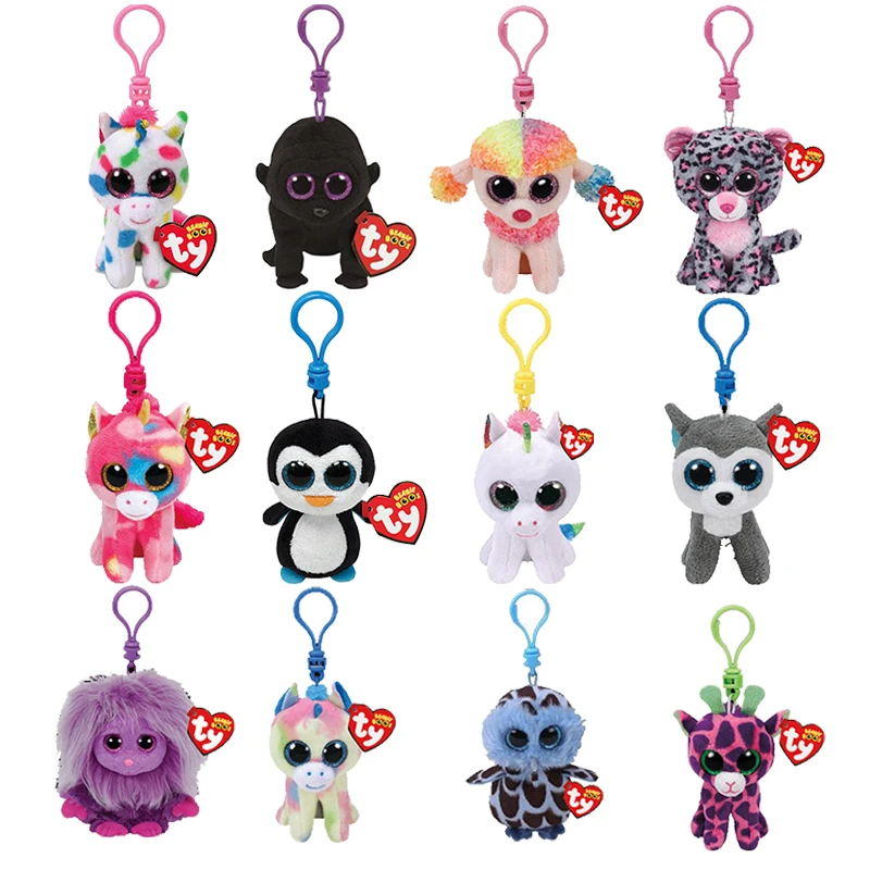 Ty Beanie Boos Big Eyes Plush Dog Keychain Doll Unicorn Penguin Leopard Owl Monkey Clip Toys 4\