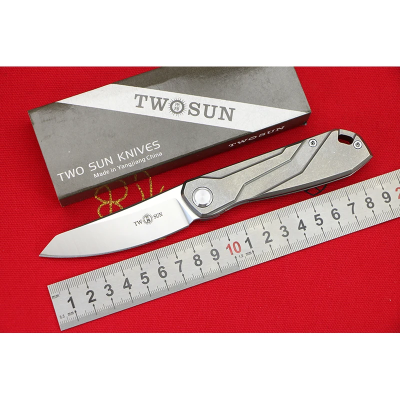 

TWO SUN TS07 D2 blade Titanium handle ball brearing Flipper folding knife hunting Outdoor camping Pocket knives EDC tools Gift