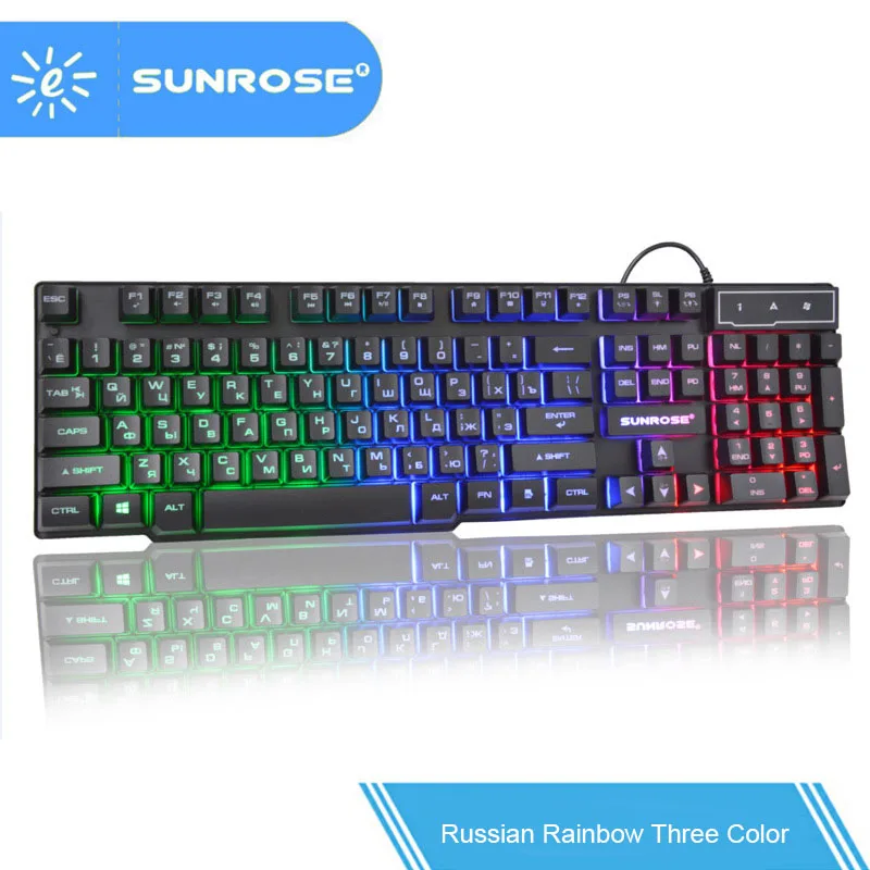 SunRose Компьютерные USB Проводная игровая клавиатура 104 клавиш 3-Цвет клавиатура на русском и английском, клавиши 104 светящийся брелок для ключей механическая клавиатура - Цвет: Russian Keyboard