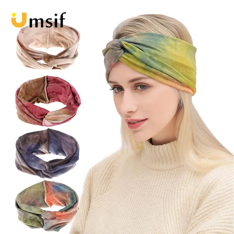 Женский богемный стиль Tie-dye эластичная резинка для волос женский хлопковый головной убор повязки на голову для девочек широкий головной платок Пот Группа для женщин