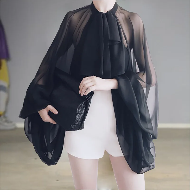 

Blusas Mujer De Moda 2019 Sexy Blouse Women Tops Backless Voile Chiffon Bow Loose Lantern Sleeve Hollow Out Summer Casual Shirt