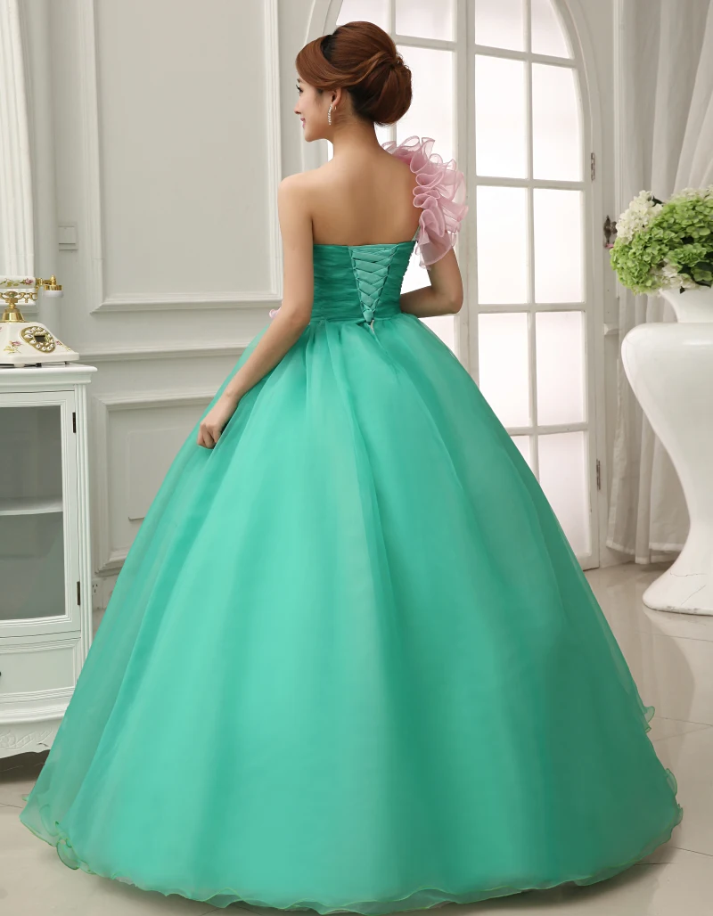 Недорогие подростковые платья Vestidos De 15 Anos Debutante маскарадные Бальные платья на одно плечо светло-зеленые пышные платья