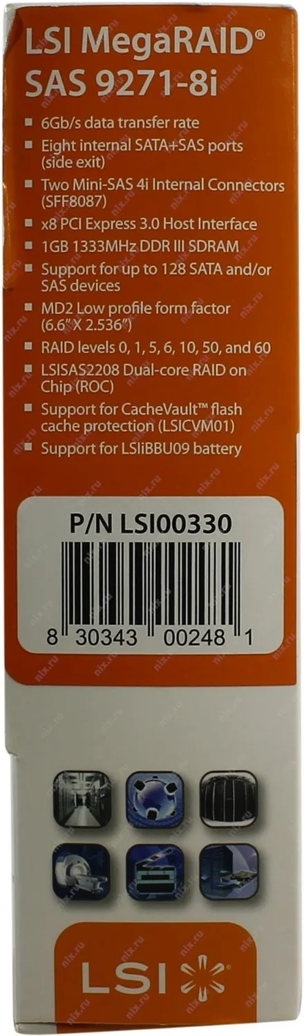 RaidStorage Avago LSI MegaRAID SAS 9271-8i LSI00330 8 портов 1 ГБ кэш SFF8087 RAID0.1.5.6 PCI-E 3,0x8 плата контроллера