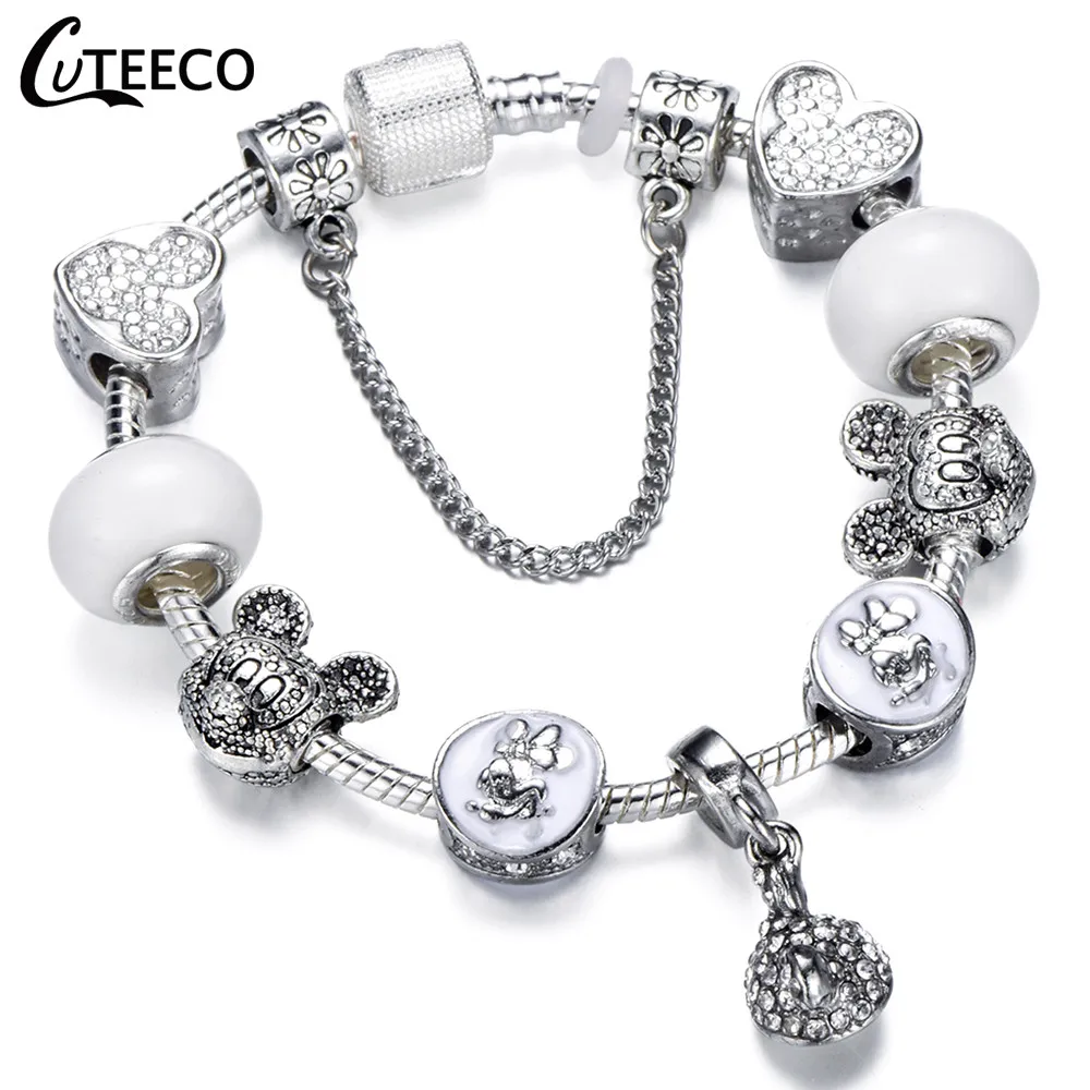 AD0721 CUTEECO 925, модный серебряный браслет с шармами, браслет для женщин, Хрустальный цветок, сказочный шарик, подходит для брендовых браслетов, ювелирные изделия, браслеты - Окраска металла: AD0721