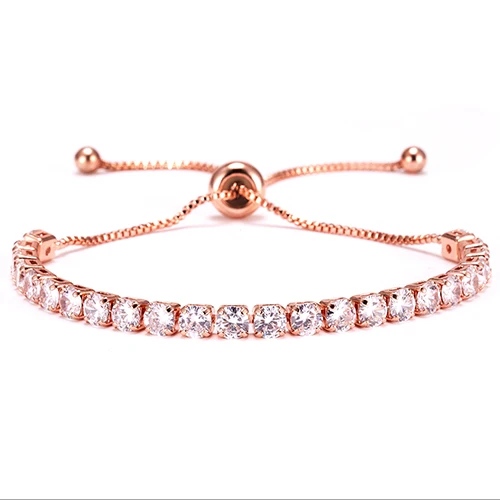 rose gold Модный Регулируемый кубический циркон браслеты с подвесками классический хрустальный Теннисный браслет для женщин Свадебные повседневные ювелирные изделия Подарок на годовщину - Окраска металла: rose gold