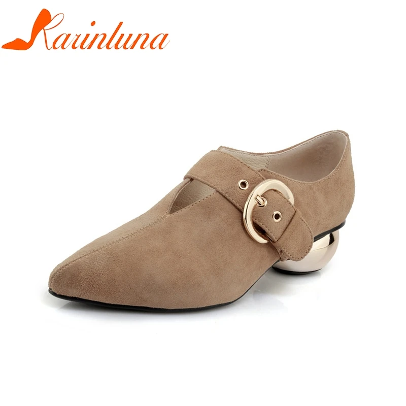 

KARINLUNA Brand New Genuine Leather Strange Style Solid Pointed Toe Shoes Woman Casual Spring Pumps Black Big Size 33-40