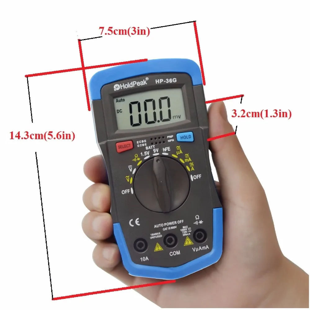 HoldPeak HP-36G 1999 отсчетов светодиодный дисплей мультиметр с автоматическим выбором диапазонов для постоянного напряжения переменного тока и тока сопротивление диод hFE батарея тест