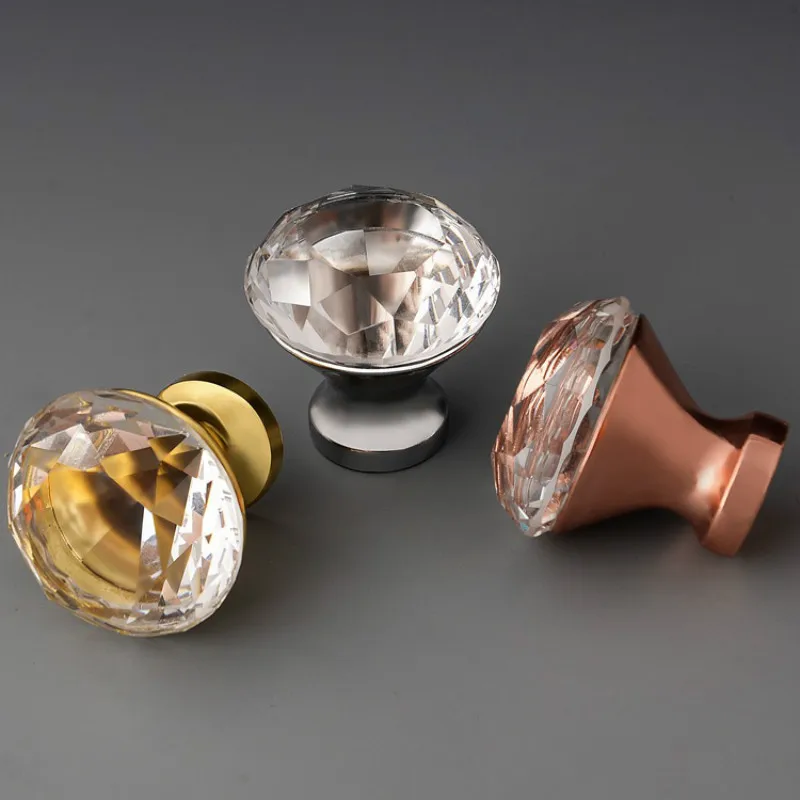 

JD 10pcs 30mm Crystal Rose Gold Handle American Cabinet Glass Drawer Wardrobe Door Handle Modern Minimalist Handle Furniture