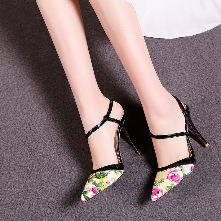 

Big Size 11 12 13 14 15 16 high heels sandals women shoes woman summer ladies Printed pointed shallow slim-heeled sandals