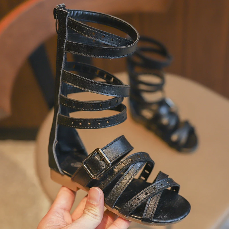 Римские повседневные сандалии принцессы для девочек с высоким верхом вырезами