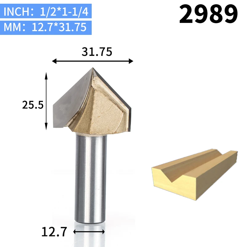 HUHAO 1 шт. 1/" хвостовик двойной фреза для отделки кромки биты для дерева 90 градусов V тип долбежный резак Вольфрам деревообрабатывающий резной инструмент - Длина режущей кромки: 2989
