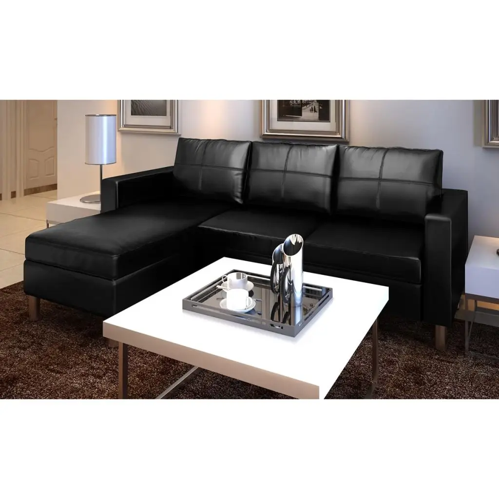 vidaXL Black Luxury Real Leather Sectional Sofa 3 Seatsleather