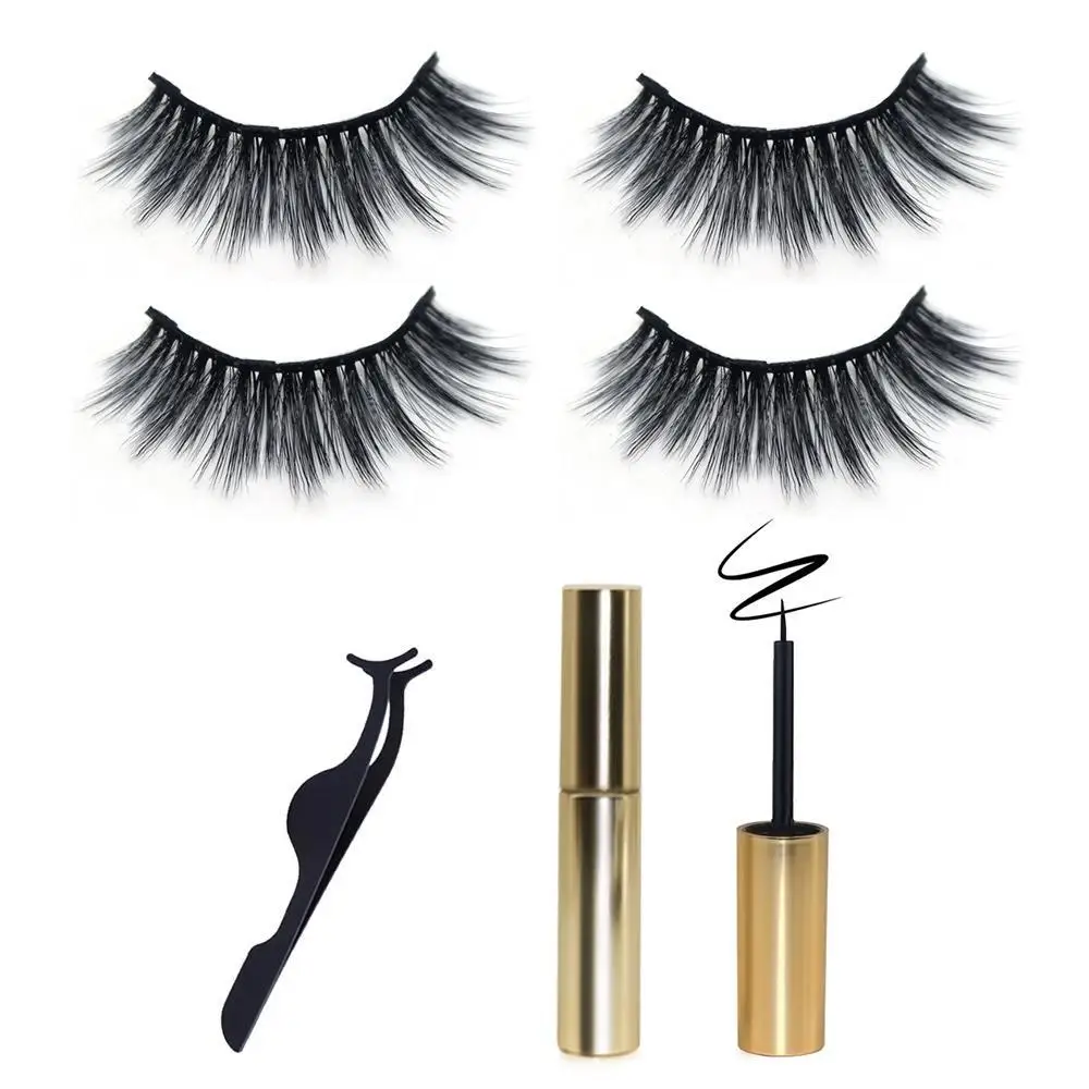 

4pcs 5 Magnets Magnetic False Eyelashes+ Eyeliner+Tweezer Set Waterproof Long Lasting Eye Lash Extension