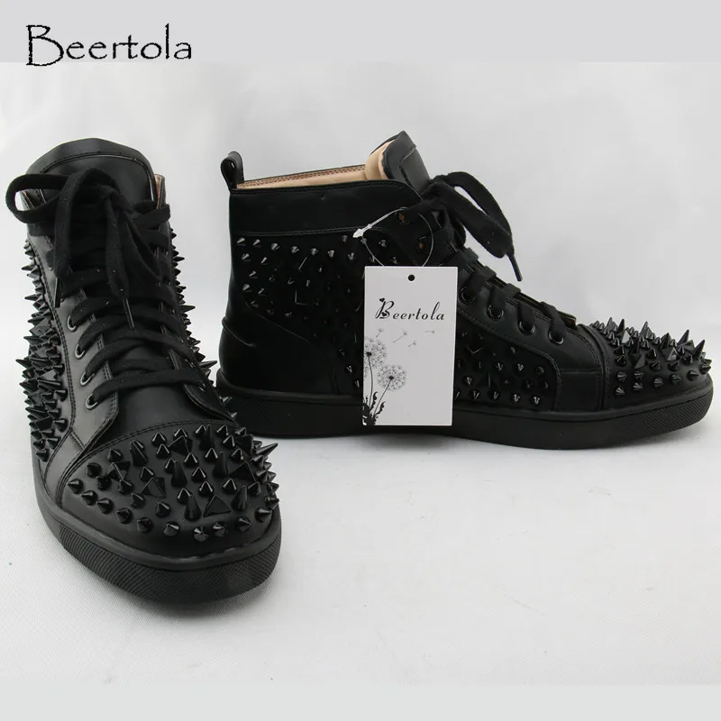 

Beertola Fashion Men's Sneakers Studded Rivets Casual Black Round Toe Shoes Man Heavy Bottom Lace Up Male Flats Zapatos Hombre
