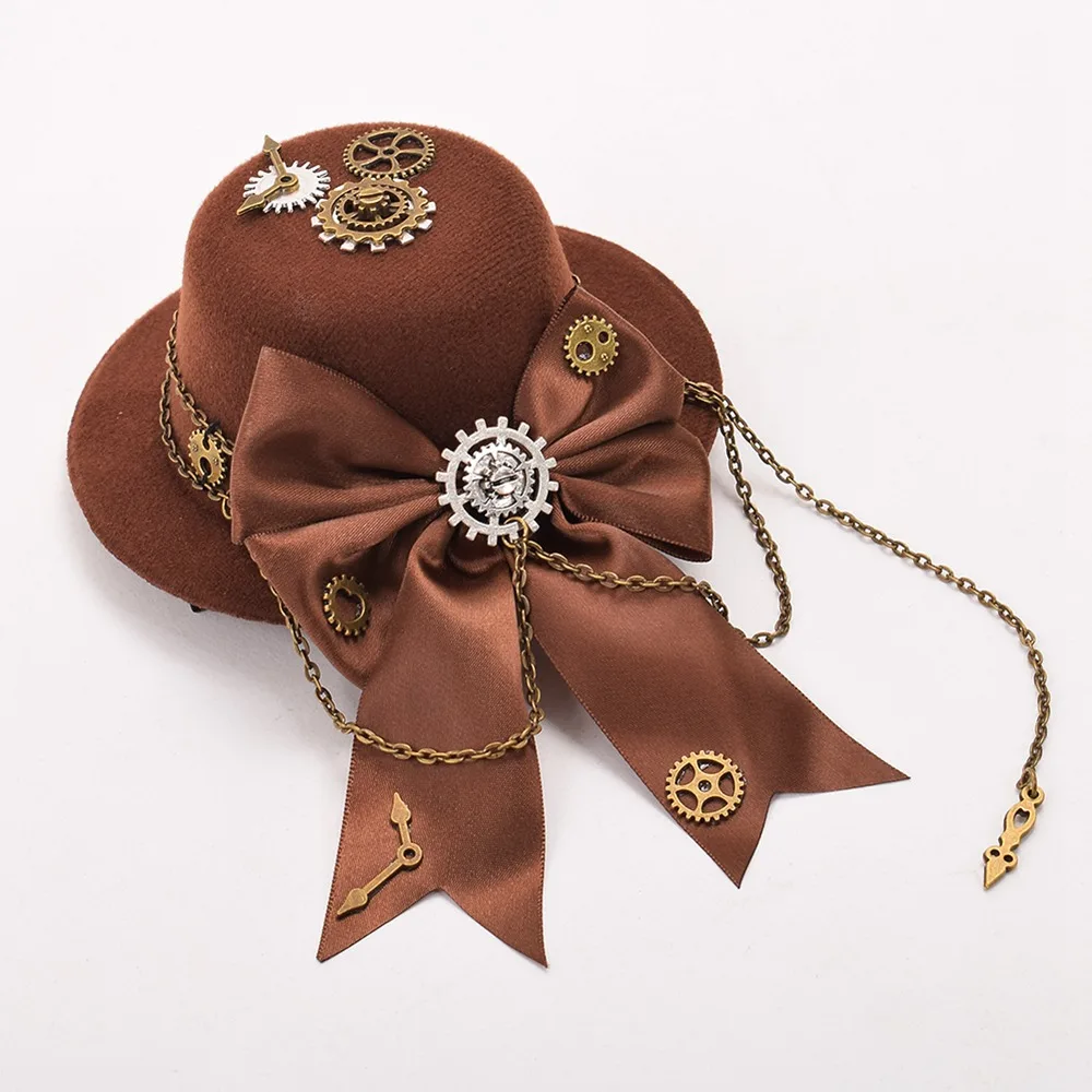 

Steampunk Hair Clips for Women Vintage Lolita Gear Bow-knot Brown Mini Top Hat Hair Clip Claw Headwear