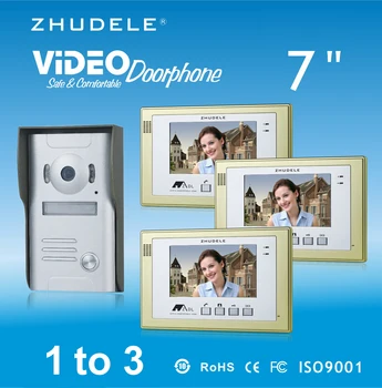 

ZHUDELE New Style Intercom System Video Door Phone For Villa Kits 3X7"Color TFT LCD Monitor + 1 Waterproof Doorbell CCD Camera